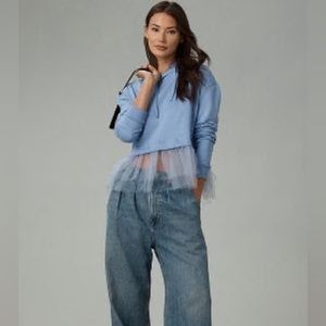 Tulle-hem pullover hoodie